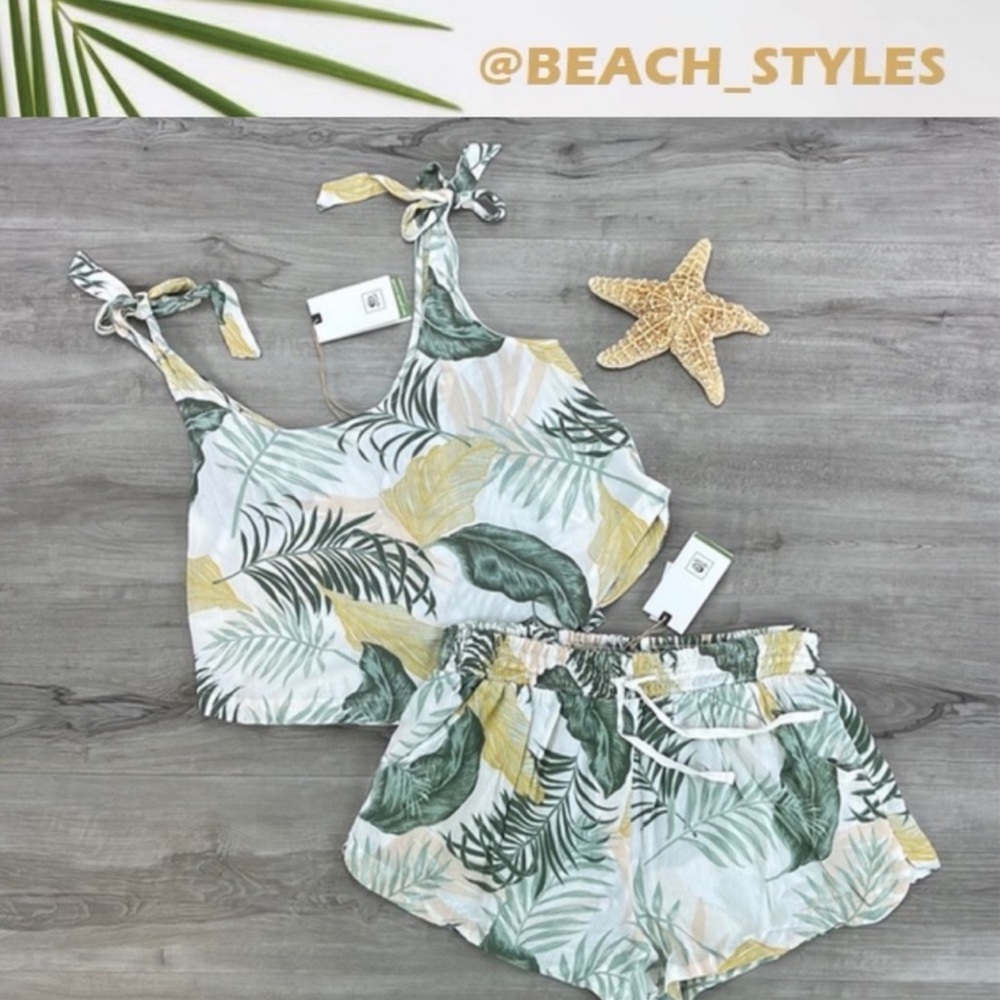 🔆RIP CURL🔆 COASTAL PALMS CAMI COASTAL PALM SHORT SET - Picture 1 of 16
